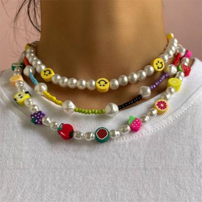 China Colorful Smiley Face Beaded Necklace Jewelry Fashion Women Acrylic Beads Necklace Religious Bohemian Women for sale