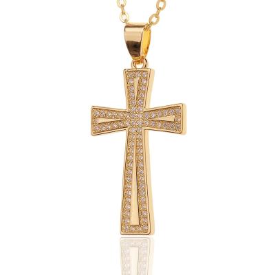 China Hot Sale Europe and America Designer Jewelry Statement 14K 18K Gold Moissanite Diamond Cross Necklace Jesus Christ Charm Cross Pendant for sale