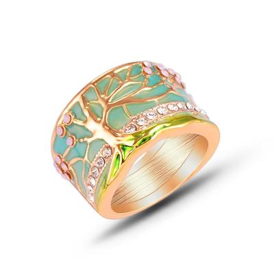 China CLASSIC 18K Gold Plated Enamel Ring Vintage Party Finger Ring Colorful Fashion Statement Rings Tree for sale