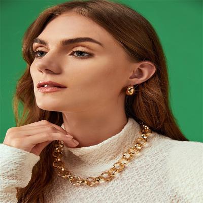 China CLASSIC Simple Jewelry 18K Pvd Gold Necklace And Earring Sets 18K Gold Chain Necklace Sets C Shaped Earrings Dubai Gold Jewelry Set for sale