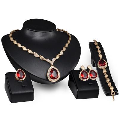 China CLASSIC 18K Gold Alloy Necklace and Bracelet Set Wedding 4Pcs Ring And Necklace Set Party Rhinestone Earrings Crystal for sale