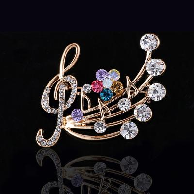 China Wholesale Designer Brooch High-Grade Popular Daily Life Brands Brooch Custom Rhinestone Musical Note Luxury Brooches for sale