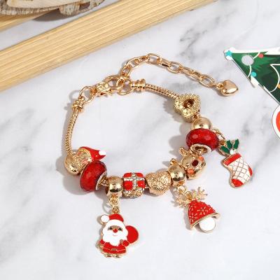 China Fashion Christmas Jewelry Gift Santa Claus Tree Bangles Jewelry Women Christmas Gold Bracelets Charm Christmas Bracelet for sale