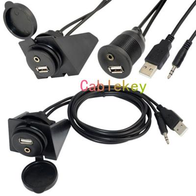 China 2m Car Dashboard Flush Mount Dual USB and 3.5mm AUX Extension Car Radio cable for sale