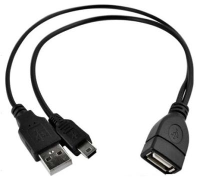 China USB 2.0 A Female to Mini B male OTG Cable with A male power splitter cable for sale