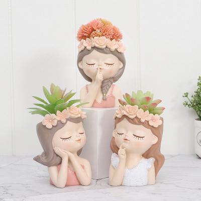 China Creative cute American style landscape resin girl desktop gardening flower pot crafts succulent plant pot for sale