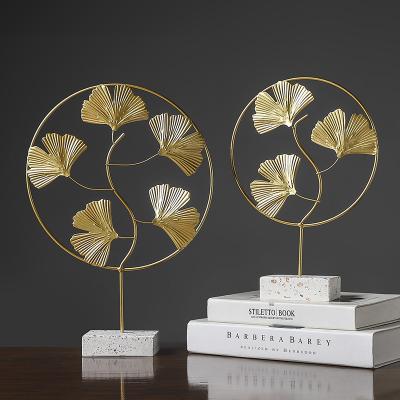 China Simple Minimalist Gold Metal Crafts Ornaments Leaf Apricot Gold Screen Decoration Home Office Supplies for sale