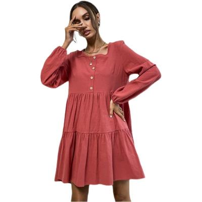 China Anti-Static Hot Selling 2021 Red Elegant Slim Women's Long Sleeve Dress Women's Casual Dress for sale