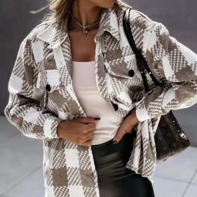 China New Design Plaid Jacket Fashion Breathable Turn-Down Collar Long Sleeved Plus Size Coat Side Seam Pocket Coat for sale