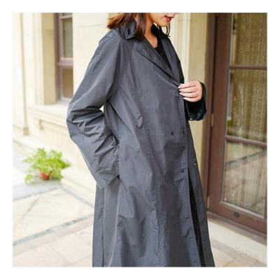 China Notch Lapel Clothing Outer Waterproof Coating Long Ditch Woven Shiny Ladies Coat for sale