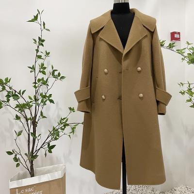 China Breathable Cashmere Brown Natural Color Real Wool Long Coat For Women for sale