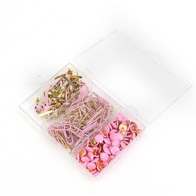 China Hot selling colorful paper clips push pins LANTIAN factory wholesale school home office fasteren three squares PS box for sale