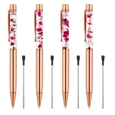 China office & Liquid Flower Pen Black Ink Pen Refills Metal Ball Pens School Dynamic Pens for Office Rose Gold Desk Supplies for sale