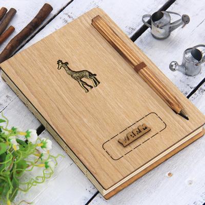 China 2020 eco-friendly hardcover book idea gifts notebook with pen set with logo wood customized color for sale