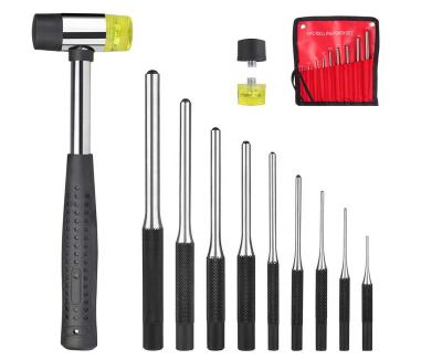 China 40CR 9Pcs/Lot Steel Round Head Pin Punch With Hammer For Steel Handle Roll Pin Punch Tool Set for sale