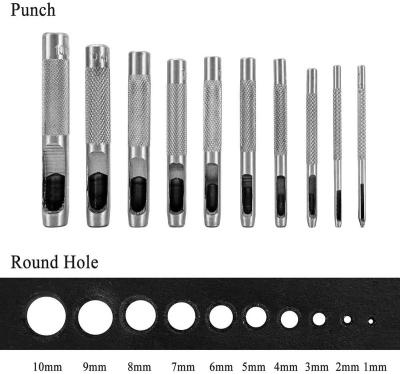 China Carbon Steel Round Hole Punch Cutter Leather Tool Kit for Leather Watch Bands Belts Canvas Paper Plastics Leathercraft Punch for sale