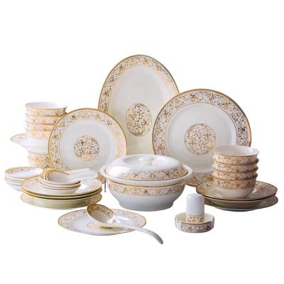 China European 28/56pcs Viable Island Dish Dish Set Jingdezhen Sun Dish and Plate Porcelain Dinnerware Dish Ceramic Dinner Set for sale