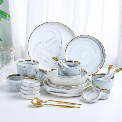 중국 Hot Selling Nordic Style Golden Edge Dishes And Plates Porcelain Dinnerware Sets Luxury Round Dinner Set Dinnerware 판매용