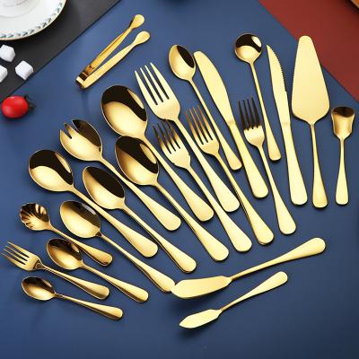 Κίνα Viable Bulk Luxury Gold Stainless Steel Flatware Set Cake Spatula Ice Cream Scoop Set Steak Knife Fork Spoon Flatware Gold Set προς πώληση