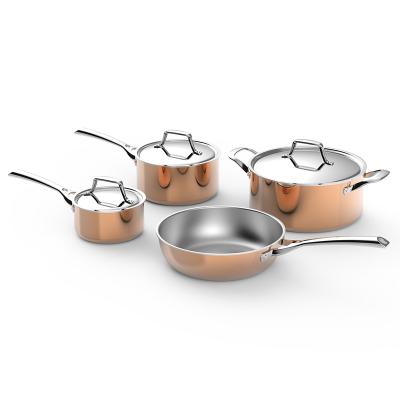 Cina Three-Layer Sustainable Pots Bottom Non-Stick Cookware Sets Cooking Stainless Steel Cooking Pots Non Stick Copper Cookware Set in vendita