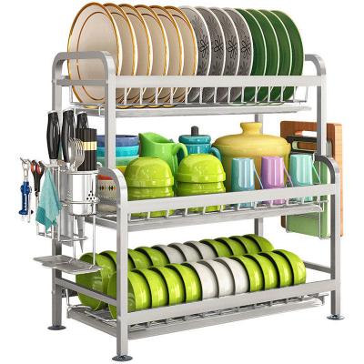 China 3 Tier Dish Shelf Dish Drainer Drying Rack Dish Rack Stainless Steel Viable Holder Escurridor De Platos Kitchen Dish Storage for sale