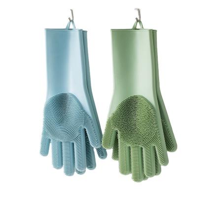 中国 Reusable Reusable Waterproof Household Silicone Non-slip Glove Silicon Glove Dishwashing Magic Cleaning Gloves with Scrubber 販売のため