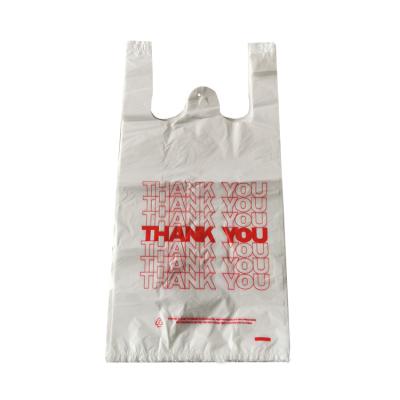 China Custom Folding Thank You Bag Black Light Blue Plastic Grocery T-shirt Bag Production Line for sale