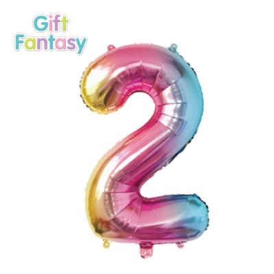 China 16 Inch Gradient Happy Birthday Foil Foil Balloon Hanging Balloon Gift Toy Number 2 Balloons For Wedding Birthday Party for sale