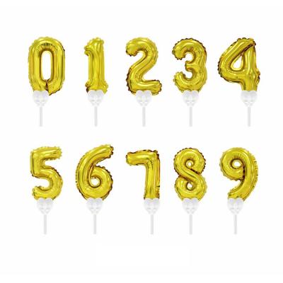 China Gift Toy Mini Number Foil Balloon Cake Stick Toppers Number Self Inflatable Mylar Balloons With Stick Factory Custom for sale