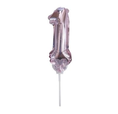 China Gift Toy Mini Number Foil Balloon Cake Stick Toppers Number Rose Gold Self Inflatable Mylar Balloons With Stick Factory Custom for sale