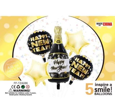 China 5 Pieces Happy New Year Mylar Balloons Gift Toy Set Bottle Foil Balloons For Party Decoration Globos for sale