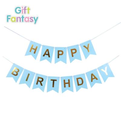 China Cheap New Baby Show Party Decor Party Decor Happy Birthday Gold Letter Banner Paper Paper String Flag Bunting Happy Birthday Paper Banner GF-Z03 for sale