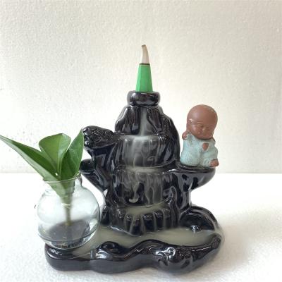 China Small Monk Flower Insert Hydroponic Backflow Censer Chinese Ceramic Aromatherapy Furnace Incense Home Decoration Open Ornament for sale