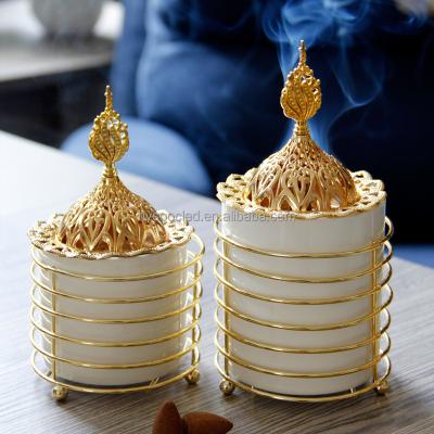 China Middle Eastern Style Home Decor Luxury Gold Chinese Mubkhar Censer Incense Censer Mubkhar Holder For Cone for sale