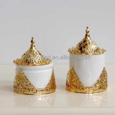 China Chinese Luxury Golden Arabic Gifts Arabic Incense Holder Ceramic Incense Stick Gold Incense Holder Home Decoration Marble Aroma Incense Holder With Lid for sale