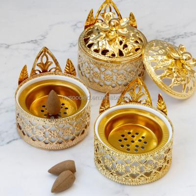 China Chinese Arabic Gold Metal Ceramic Oud Burner Bakhoor Censer Censer Censer Middle East Ceramic Base With Metal Crown In Stock for sale