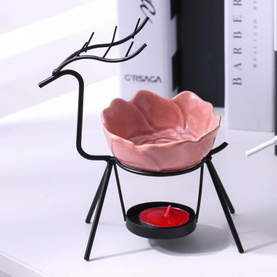 China New Stainless Steel Oil-Fired Deer Reindeer Tea Light Wax Candle Holder Creative LANBORUI Incense Aromatherapy Essential Oil Warmer Set for sale