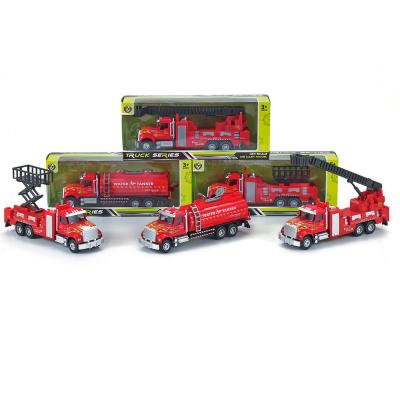 China Friction Toy 1:24 Customized Alloy Pull Back Engine Excavator Ladder Fire Truck Toy for sale