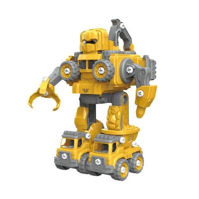 China New Arrival Educational Toy DIY Battery Operated 5 in 1 Construction City Engineering Truck Set with Deformation Toy Robot Light and Music for sale