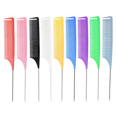 China Colorful rat tail salon carbon fiber brush rat tail hair brush section black hair cut comb detangling for sale