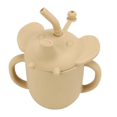 China Cute Elephant Silicone Soft Sippy Cups with Soft Silicone Straw for Infants and Toddlers for sale