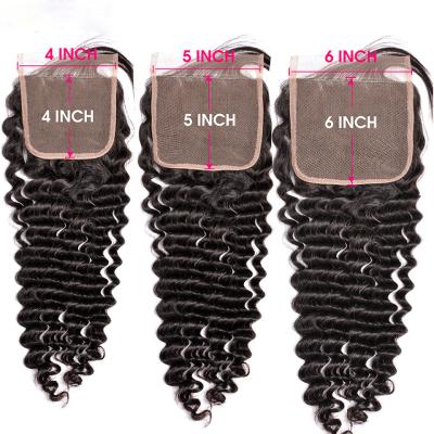 China 100% Brazilian Human Hair 2x6 4x4 Deep Wave Transparent Lace Closure 5x5 HD 13x6 Lace Frontal Closure for sale