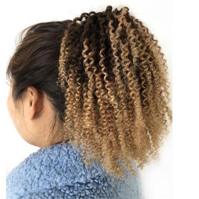 China 100% Afro Blonde Hair Extensions Ombre Brown Curly Curly Ponytail Hair Clip In Drawstring Ponytail 4B 4C Wigs for sale