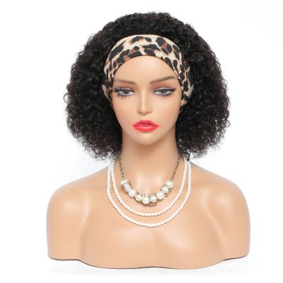 China 100% Short Brazilian Indian Hair Deep Wave Headband Wig Hair With Wrap Natural Curly For Color Women Glueless Wig for sale