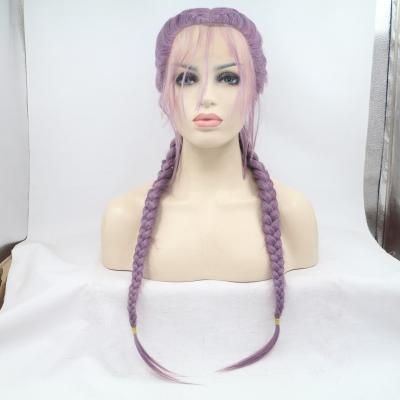 China Wholesale Synthetic Sheer Braid Lace Front Wig Silky Straight Two Wave Purple Hair High Quality for sale