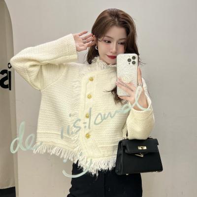 China New autumn and winter sweater breathable soft ladies design sense niche fringed short knitted tops cardigan jacket students for sale