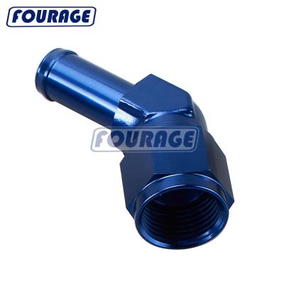 China 6061-T6 Billet Aluminum Blue Anodized Aluminum Alloy 6061-T6 45 Degree Female Swivel 6AN AN6 to 3/8 Barb Hose Adapter for sale