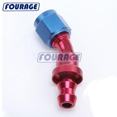 China Universal Oil/Fuel Water Liquid Airline Racing Parts 30 Degree Anodized Aluminum Elbow Push On Female Barb Hose Ends Fittings/Lock for sale