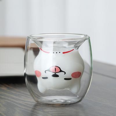 China Wholesale Cute Shiba Inu Dog Thermal Insulation Mug Double Wall Stocked Glass Mug for sale