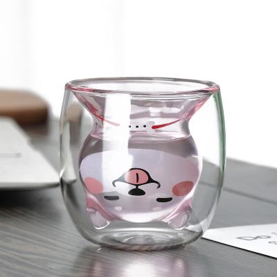 China 180ML Double Wall Glass Shiba Inu Shape Mug Transparent Cute Animal Shape Stocked Custom Coffee Mug for sale